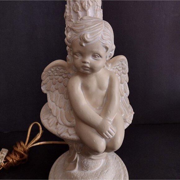 Vtg Underwriters Laboratories Portable Table Lamp Cream Cherub Sitting Plaster? - Picture 5 of 14